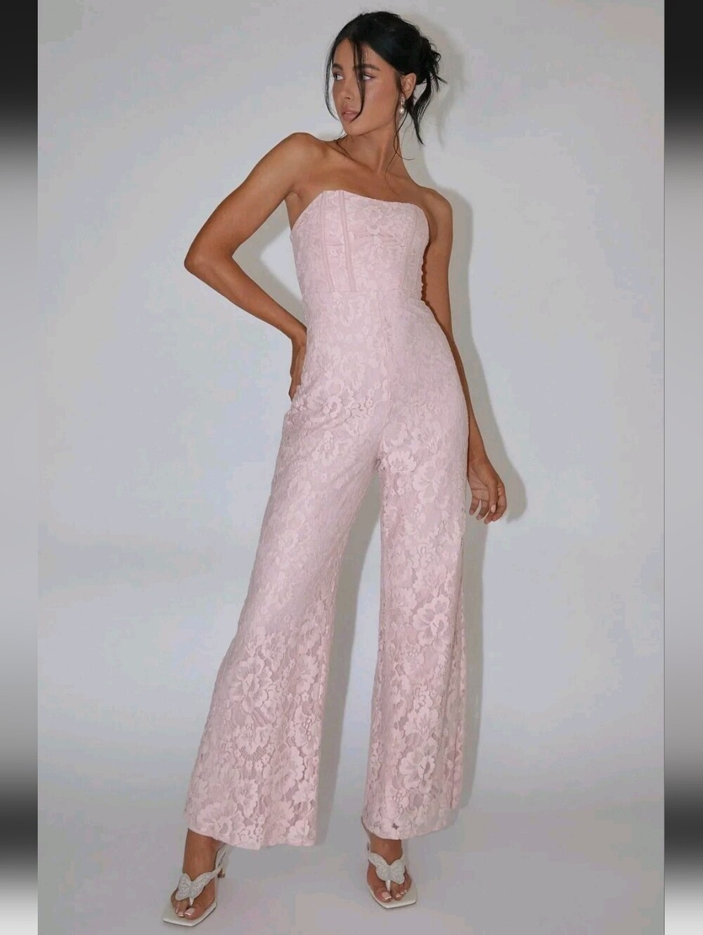 Lace Corset Strapless Wide Leg Jumpsuit Main Strip Size Medium
